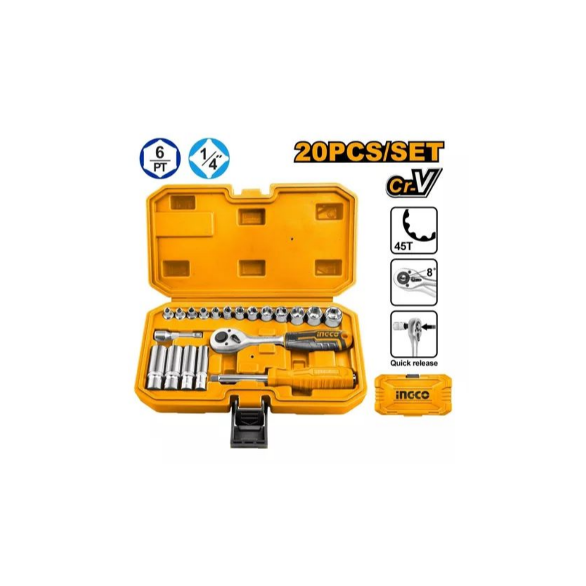 Juego de dados de 1/4" 20 piezas